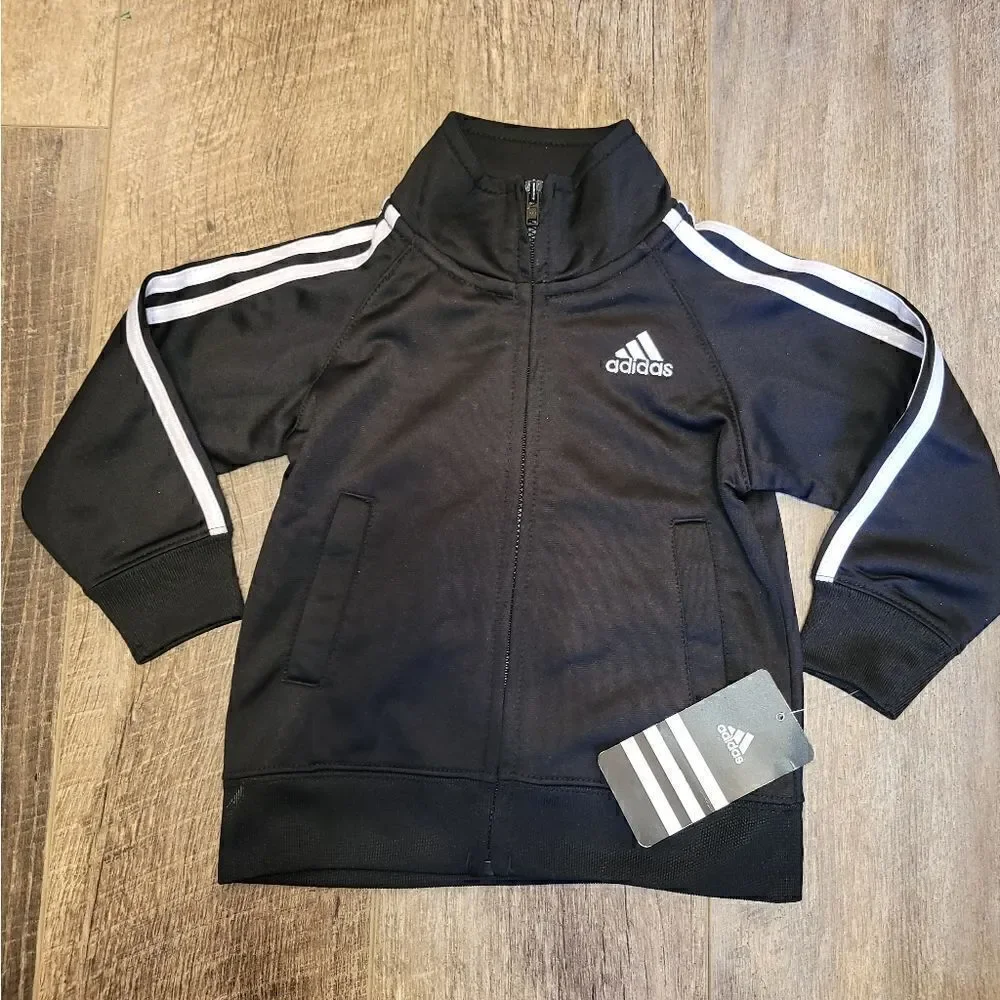 NWT Adidas Long Sleeve Black Zipper Zip Up Jacket 18M